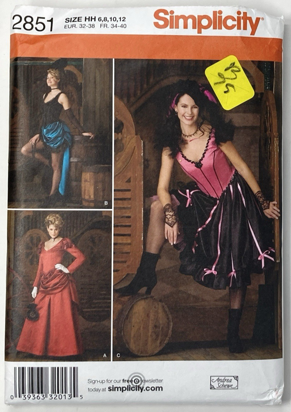Simplicity 2851 Wild West Saloon Dress Cosplay Steampunk Pattern Misses 6-12 UC